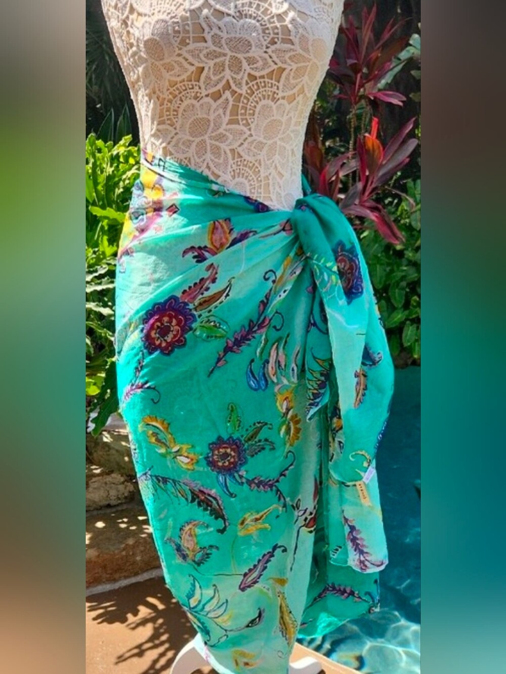 Turquoise Floral Paisley Wrap, Cover Up, Shawl, Pareo..from Positano